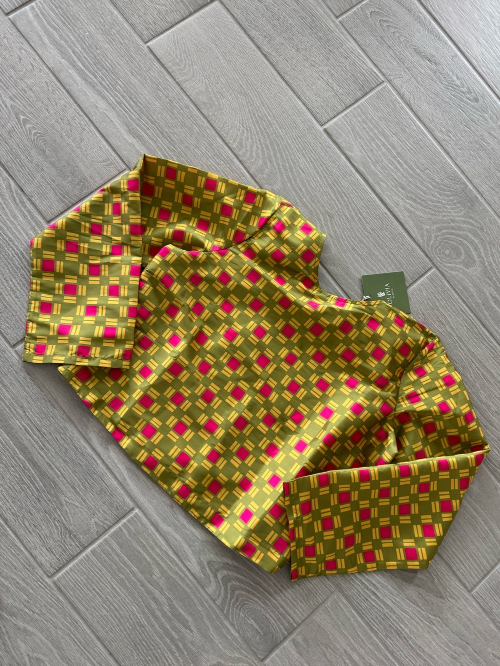 OLIVIA BY LIVRO Clara Top in Holiday Check Silk Taffeta Size Small NWT